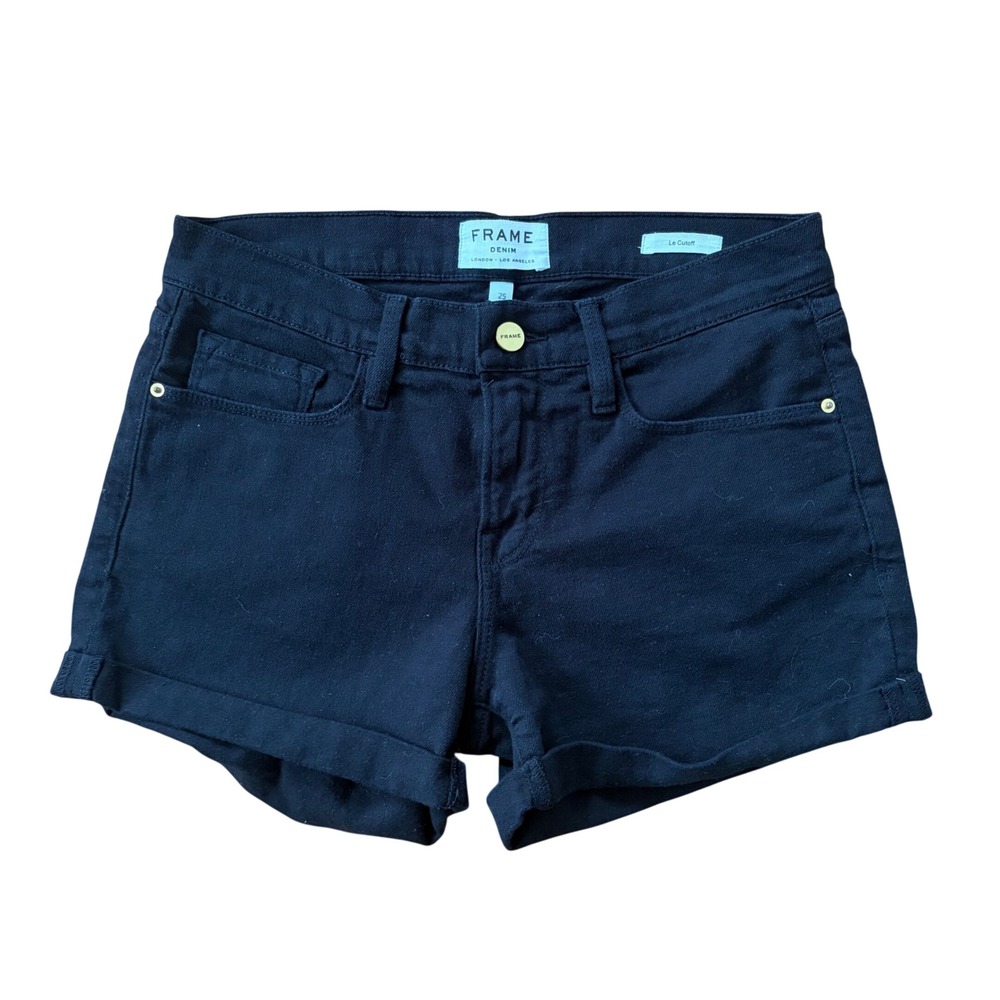 Frame Denim Le Cutoff Noir Black Cuffed Jean‎ Shorts Size 25 Minimalist Classic